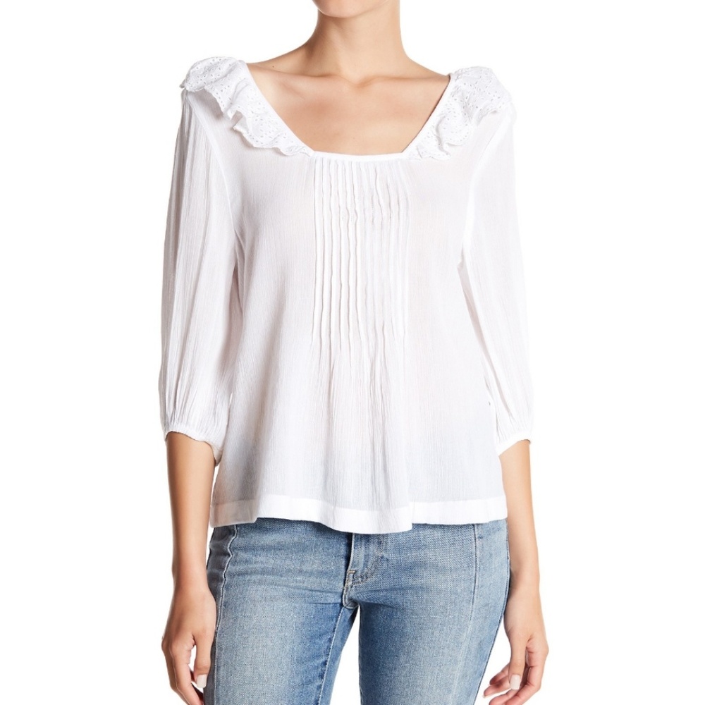 Summer Ruffle Blouse with Eyelet Detail